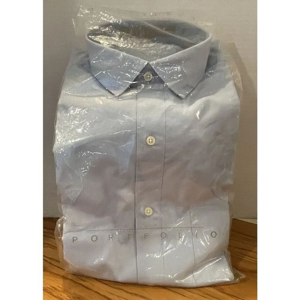 Perry Ellis Portfolio Button Up Blue Shirt 100% Cotton 15 32/33